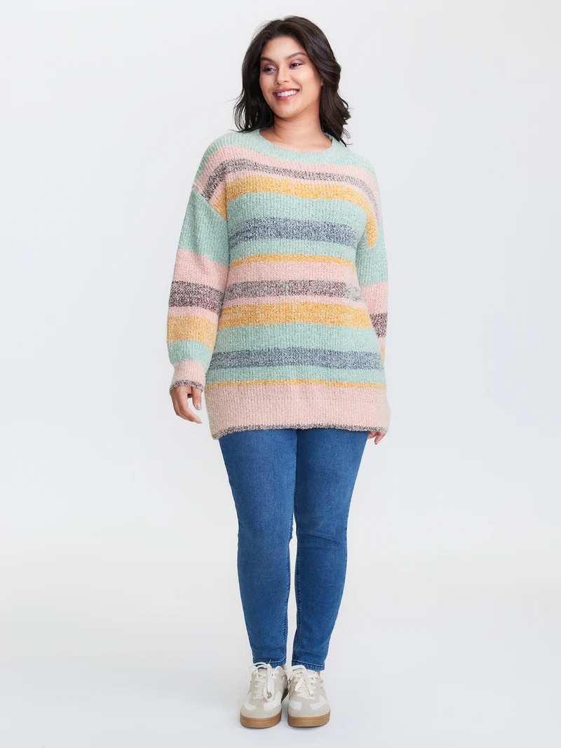 Textured Colorful Stripe Drop Shoulder Pullover