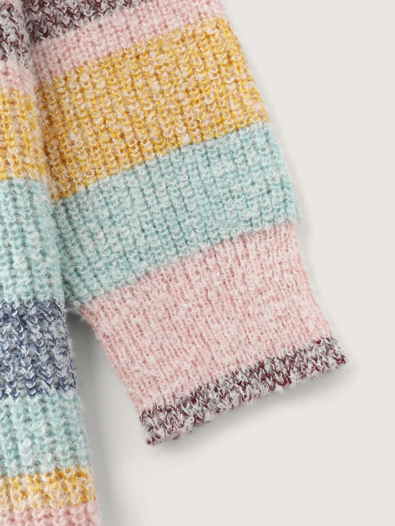 Textured Colorful Stripe Drop Shoulder Pullover