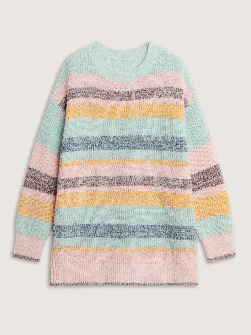 Textured Colorful Stripe Drop Shoulder Pullover