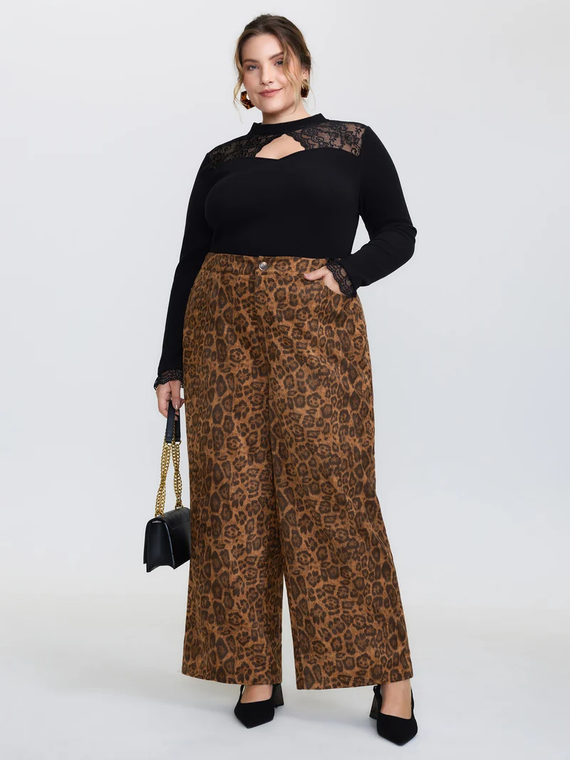 Leopard Print Wide-Leg Pants