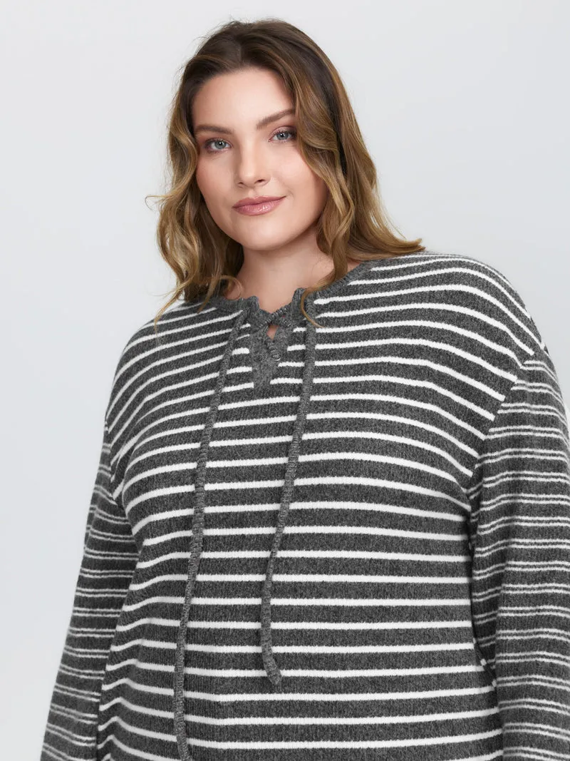 Ribbed Stripe Textured Neck-Tie T-Shirt