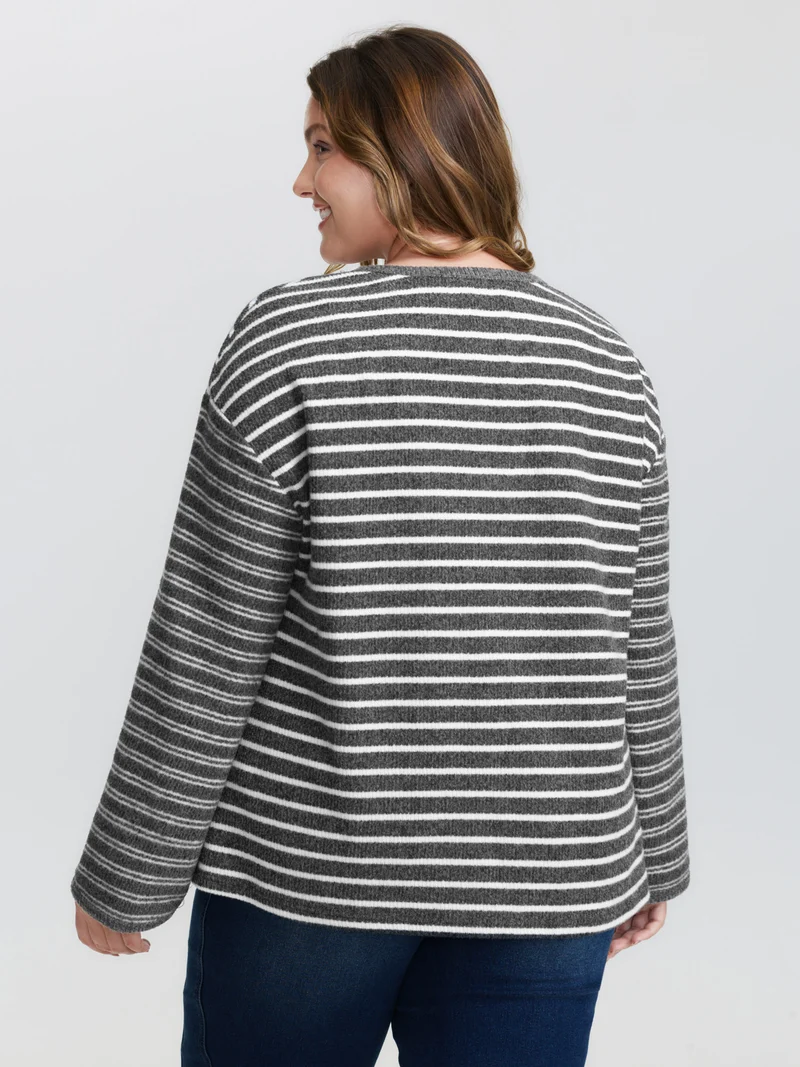 Ribbed Stripe Textured Neck-Tie T-Shirt