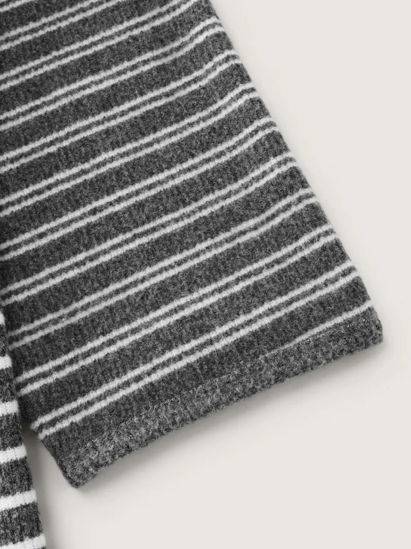 Ribbed Stripe Textured Neck-Tie T-Shirt