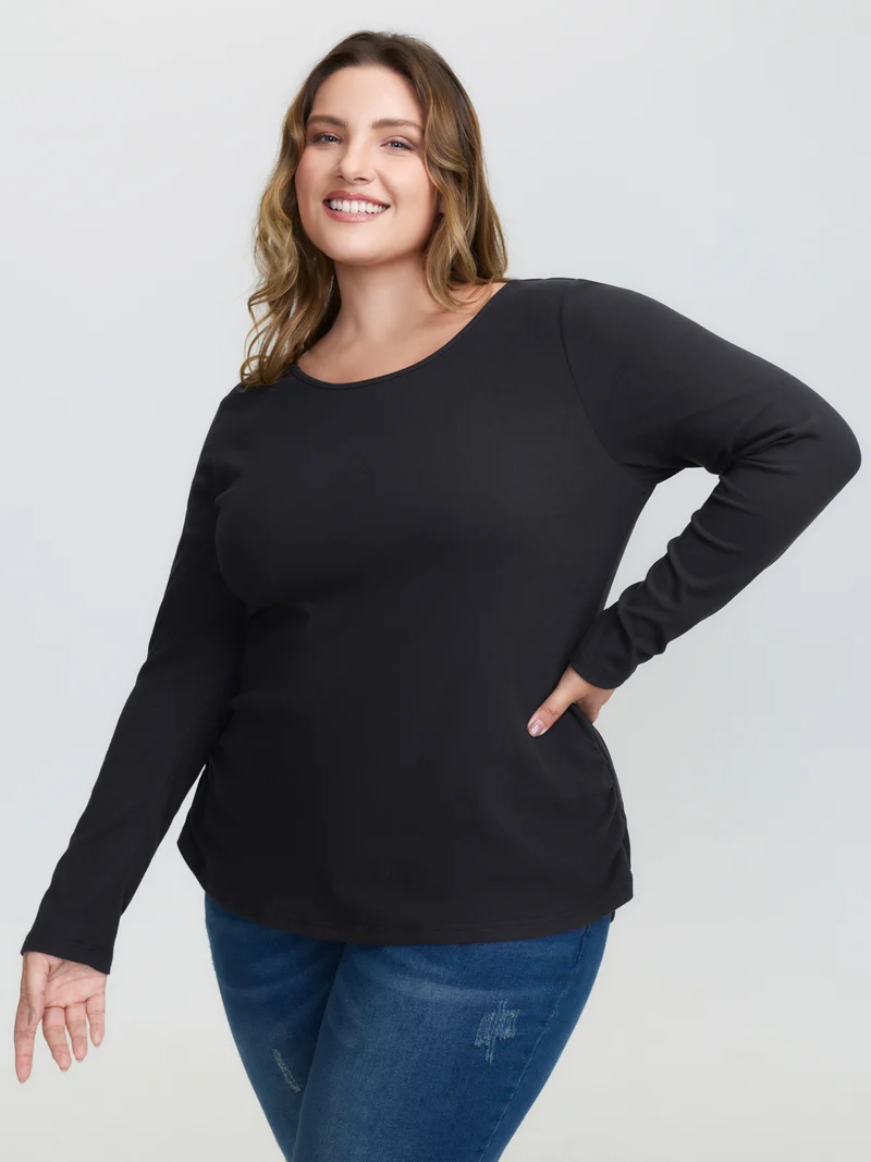 Ribbed Round Neck Cozy T-Shirt