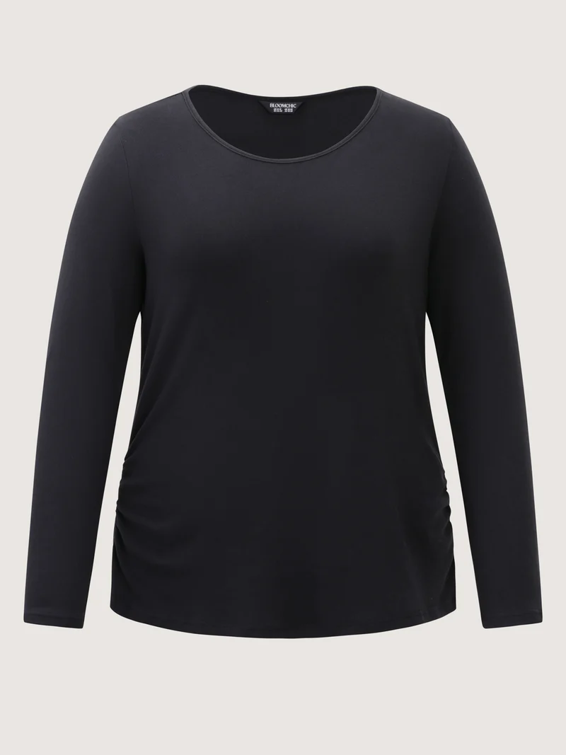 Ribbed Round Neck Cozy T-Shirt