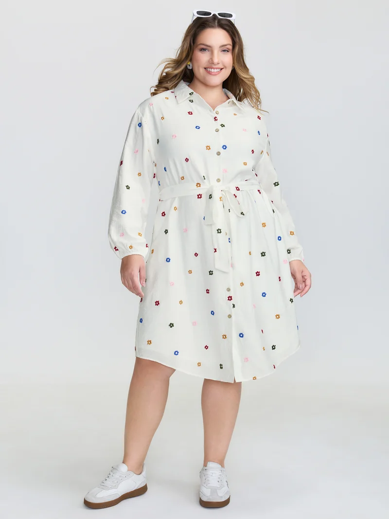 Colorful Floral Embroidery Pockets Midi Dress