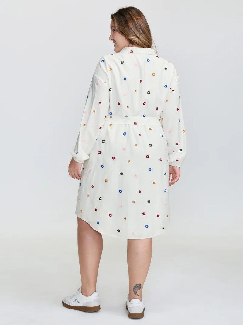 Colorful Floral Embroidery Pockets Midi Dress