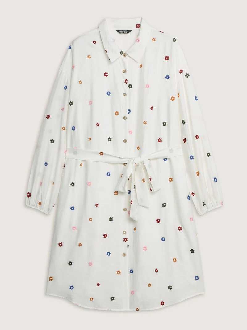 Colorful Floral Embroidery Pockets Midi Dress