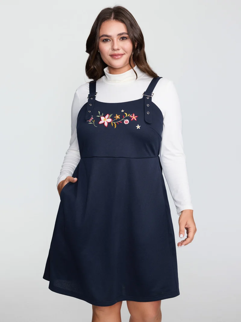 Floral Embroidered Stretchy Adjustable Mini Dress