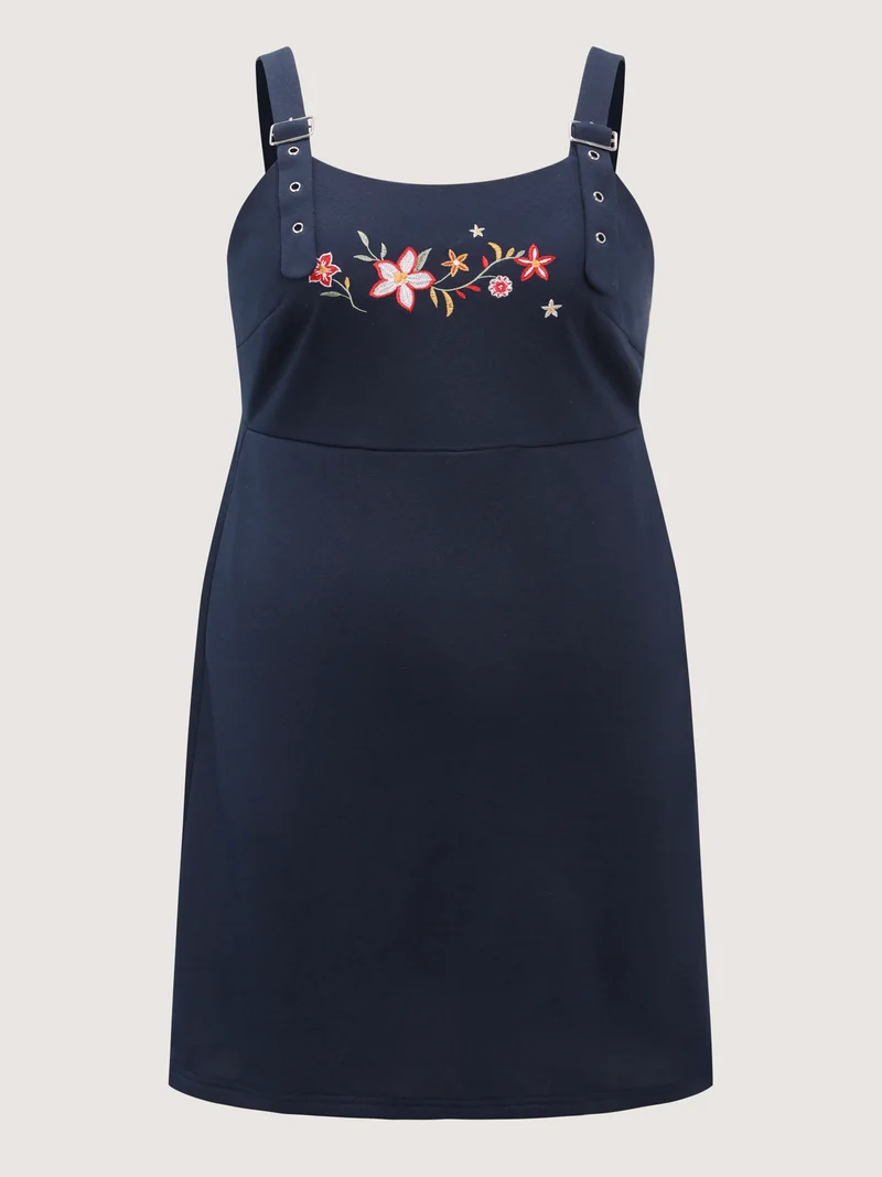Floral Embroidered Stretchy Adjustable Mini Dress