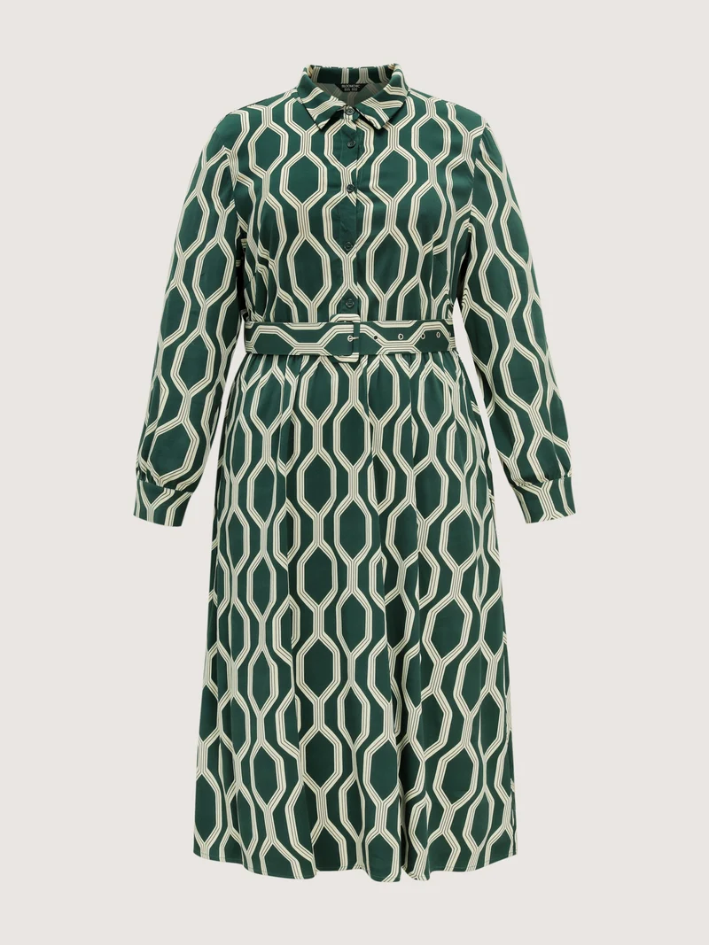 Geometric Print Rayon Belted Maxi Dress