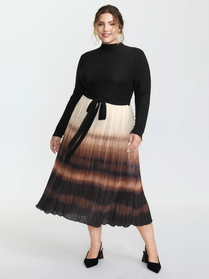 Stretchy Slit Sleeve Waist-Tie Maxi Dress