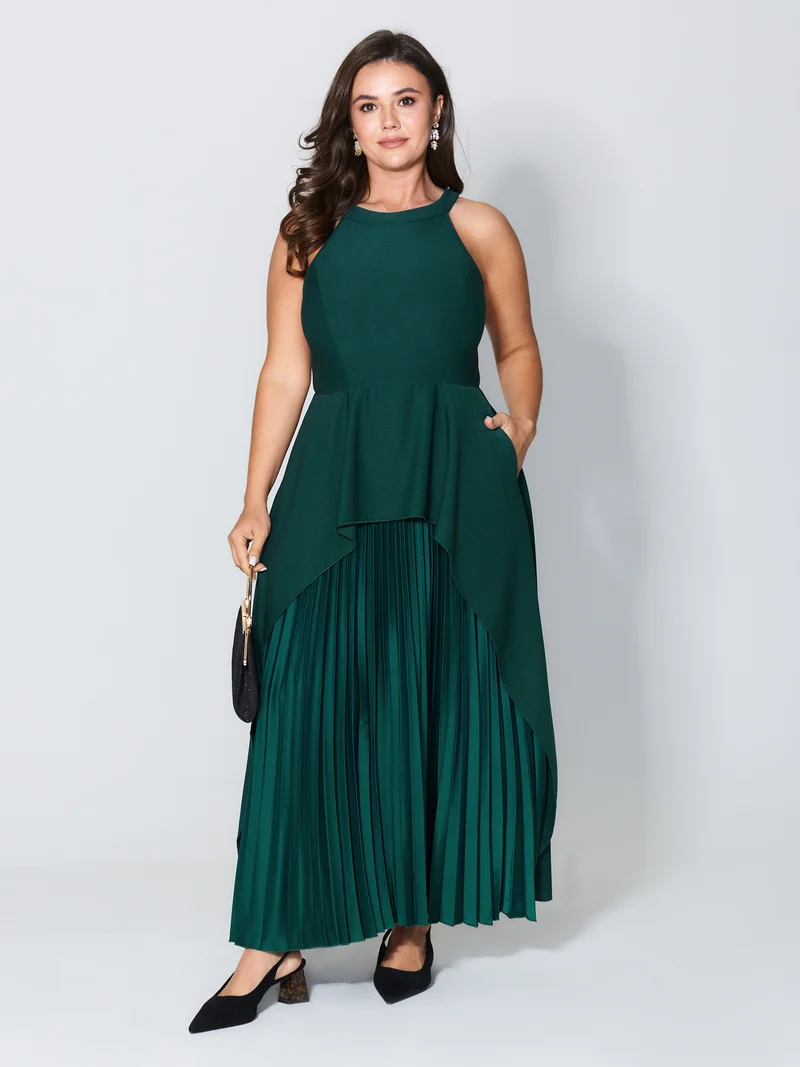 Layered Pleated Skirt Sleeveless Maxi Dress