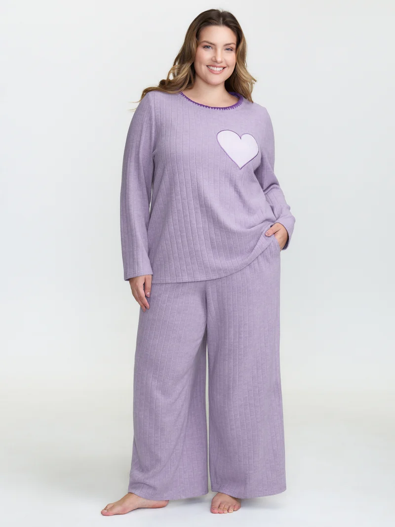 Pastel Hearts Brushed Ribbed Embroidered Lounge Top