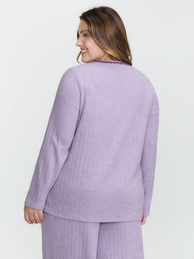 Pastel Hearts Brushed Ribbed Embroidered Lounge Top