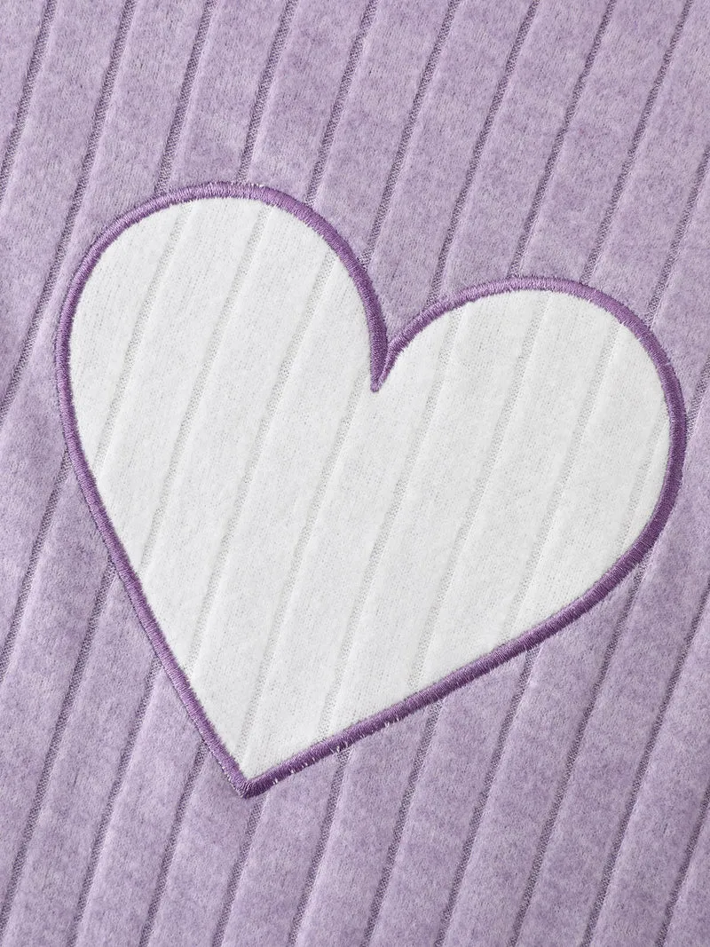 Pastel Hearts Brushed Ribbed Embroidered Lounge Top