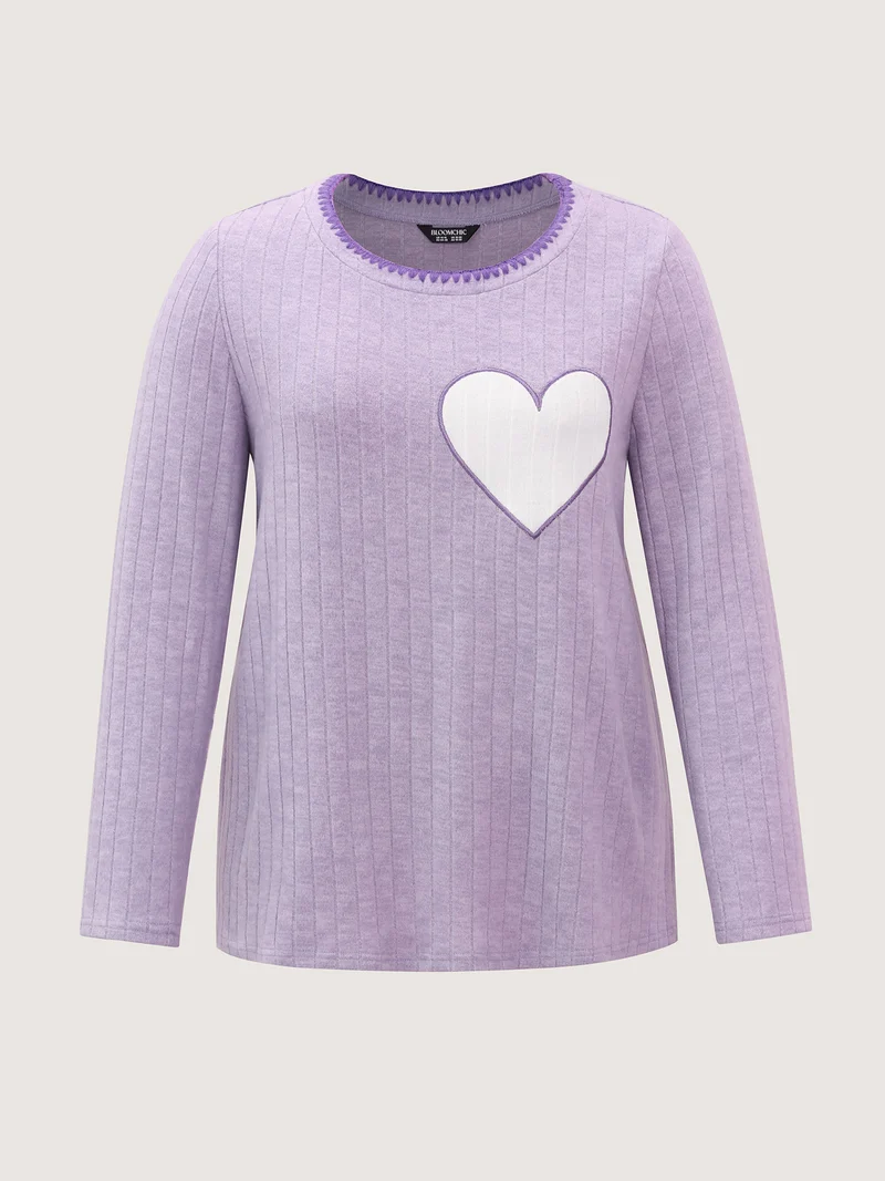 Pastel Hearts Brushed Ribbed Embroidered Lounge Top