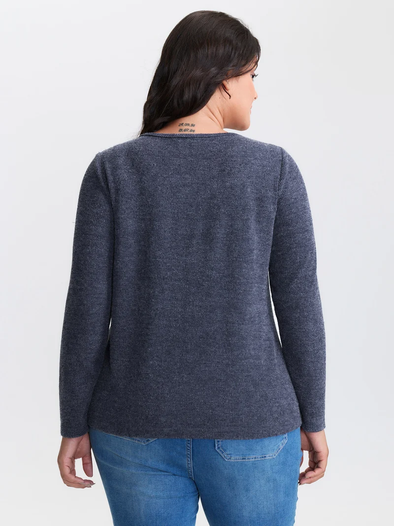 Ribbed Lace Trim Button Detail T-Shirt
