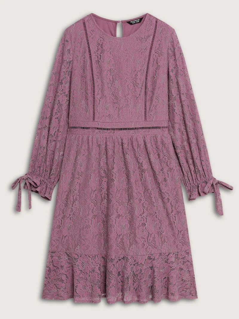 Lace Stretchy Waist Pockets Midi Dress