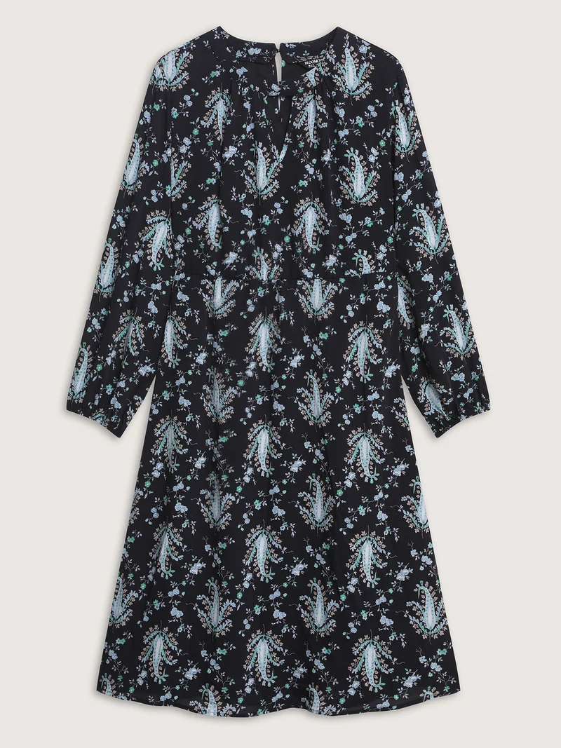Paisley Print Stretchy Waist-Defining Midi Dress