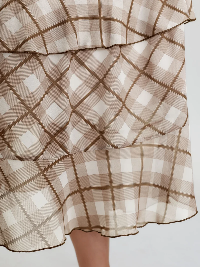 Checkered Stretchy Waist Ruffled Maxi Dress
