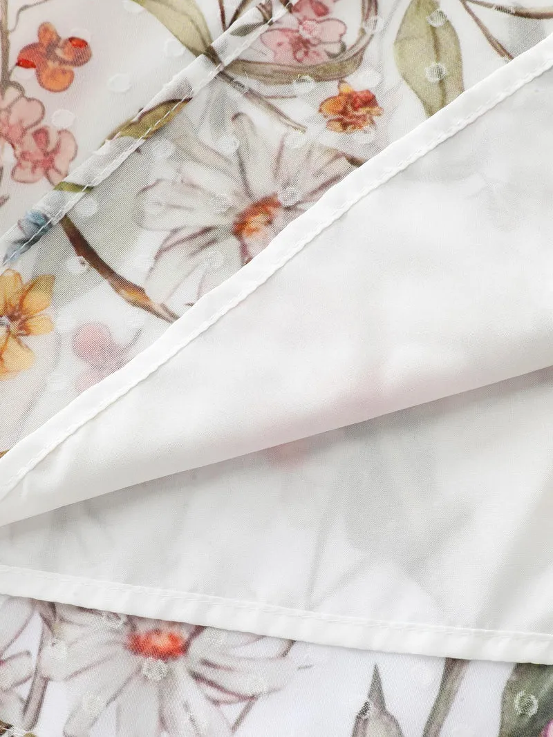 Floral Print Textured Ruffled Neckline Blouse