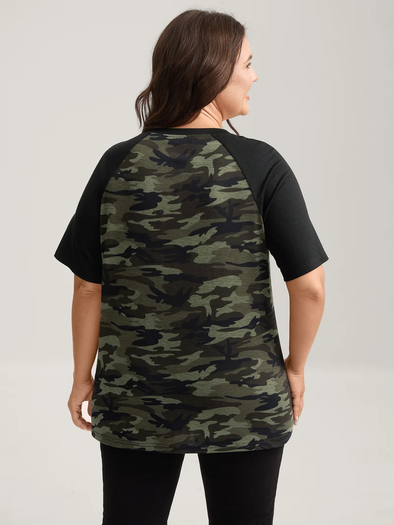 Camouflage Print Raglan Sleeve T-Shirt
