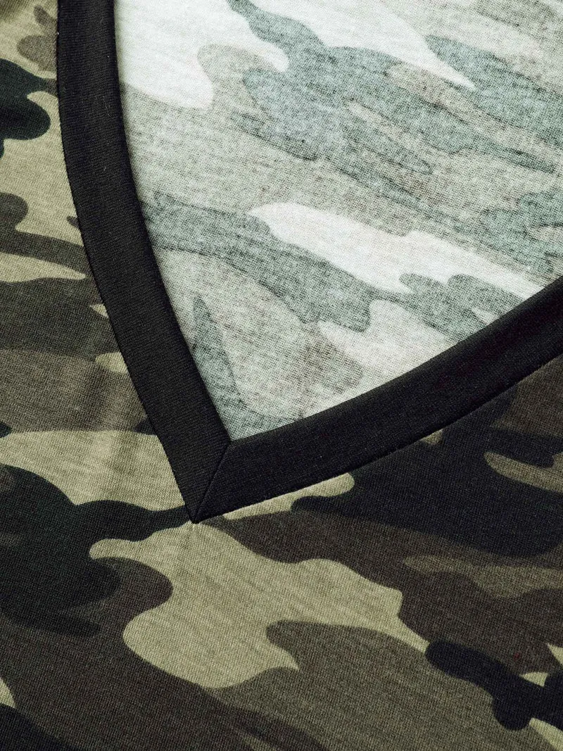 Camouflage Print Raglan Sleeve T-Shirt