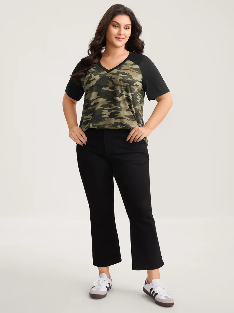 Camouflage Print Raglan Sleeve T-Shirt