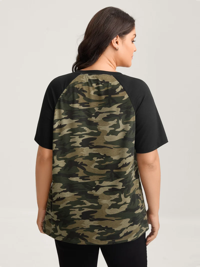 Camouflage Print Raglan Sleeve T-Shirt