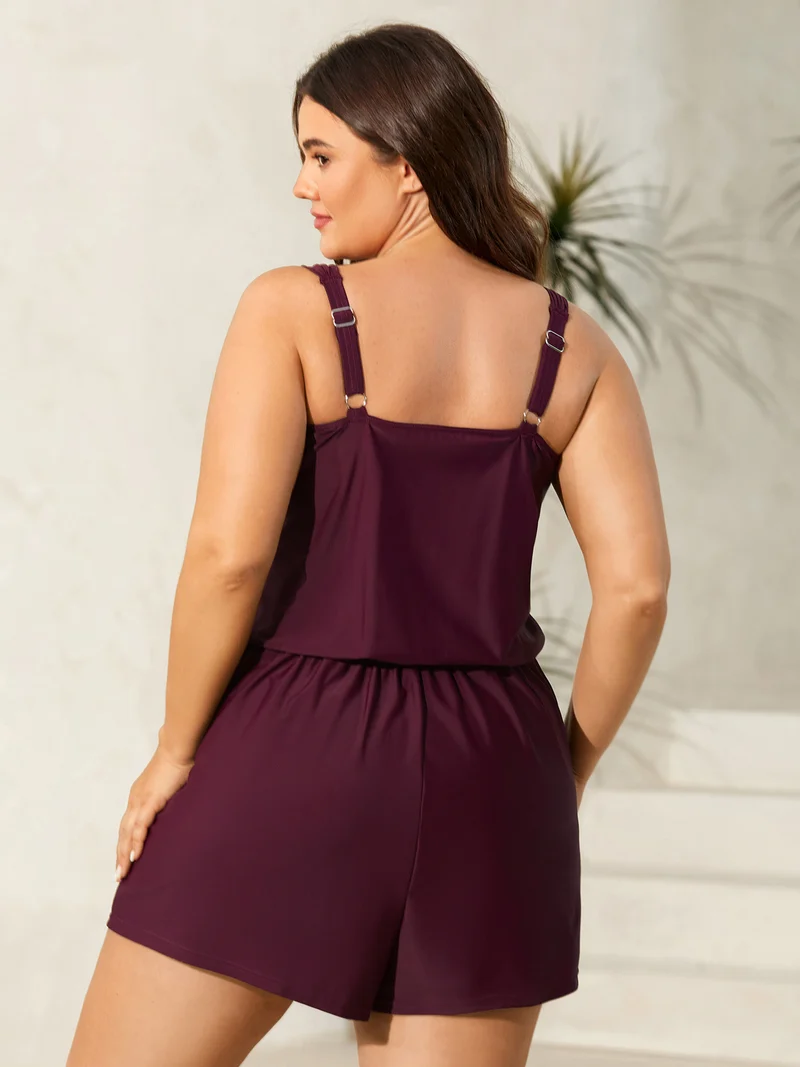 Plain Pockets Adjustable One-Piece Swimsuit