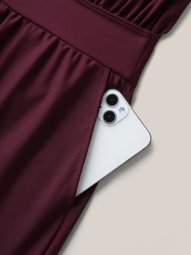 Plain Pockets Adjustable One-Piece Swimsuit