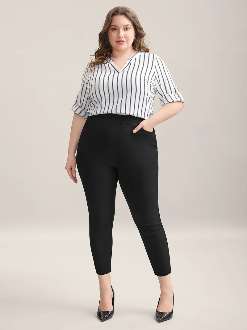 Stretch Split Hem Pockets Skinny Pants
