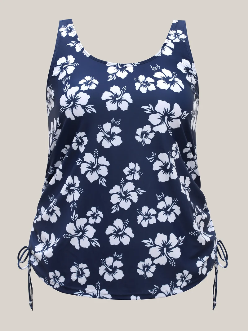 Floral Print Adjustable Drawstring Swim Top