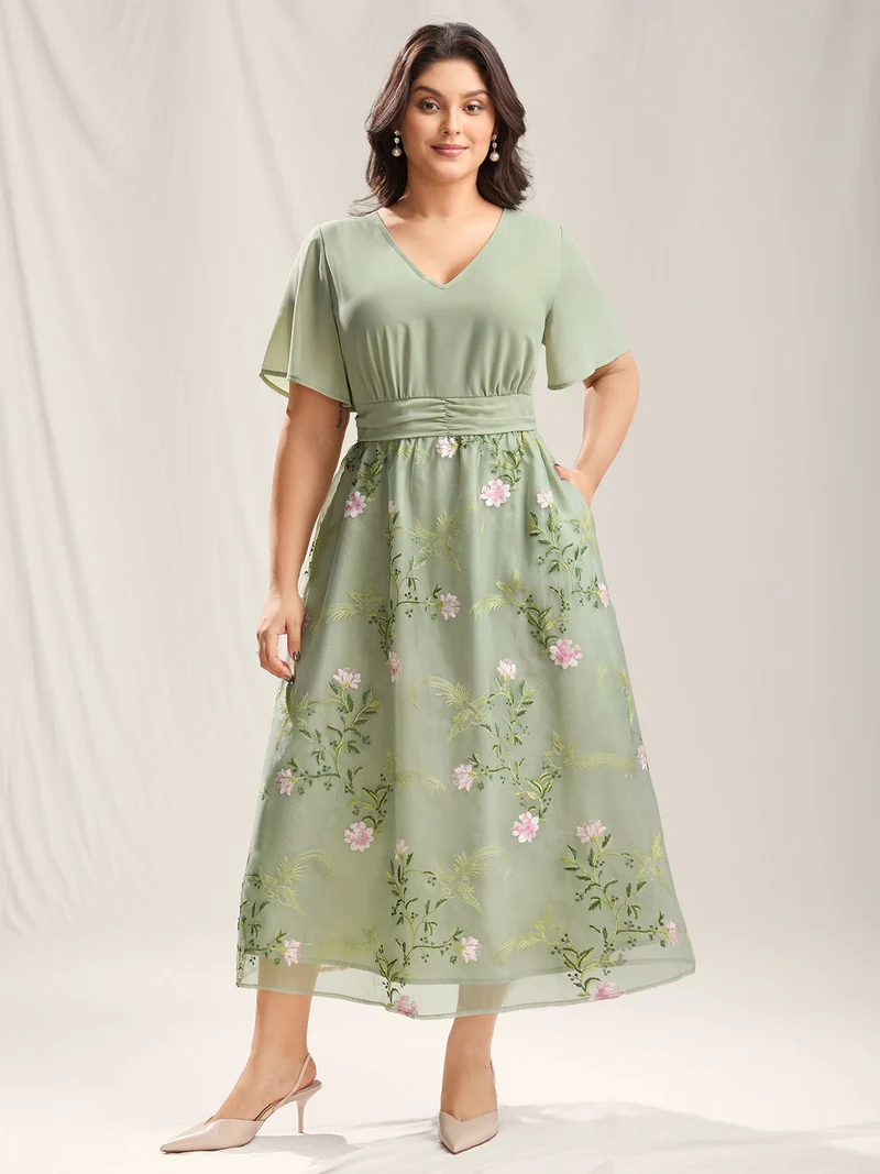 Floral Print Spliced Pockets Maxi Dress