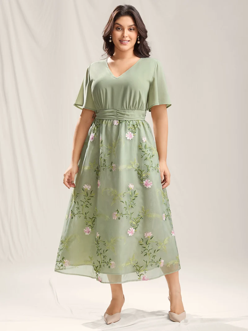 Floral Print Spliced Pockets Maxi Dress