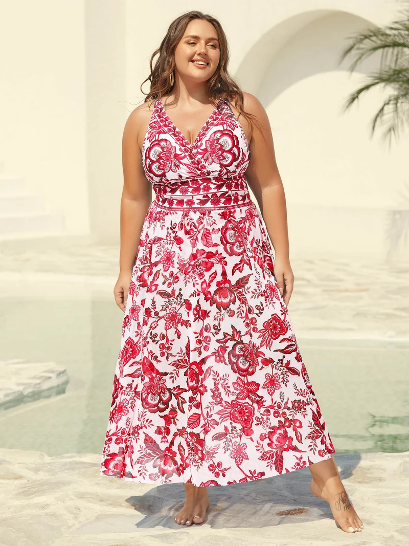 Two-Piece Floral Print Ruched Mesh Swimsuit, Sarong