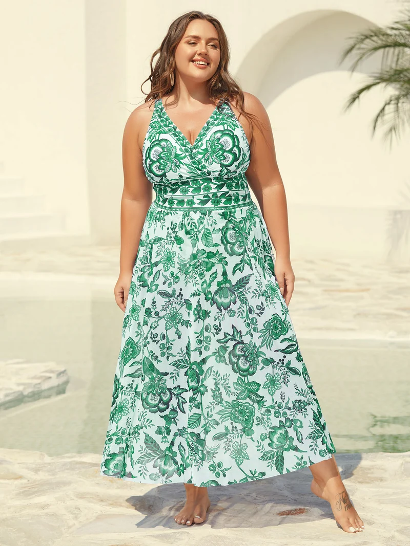 Two-Piece Floral Print Ruched Mesh Swimsuit, Sarong