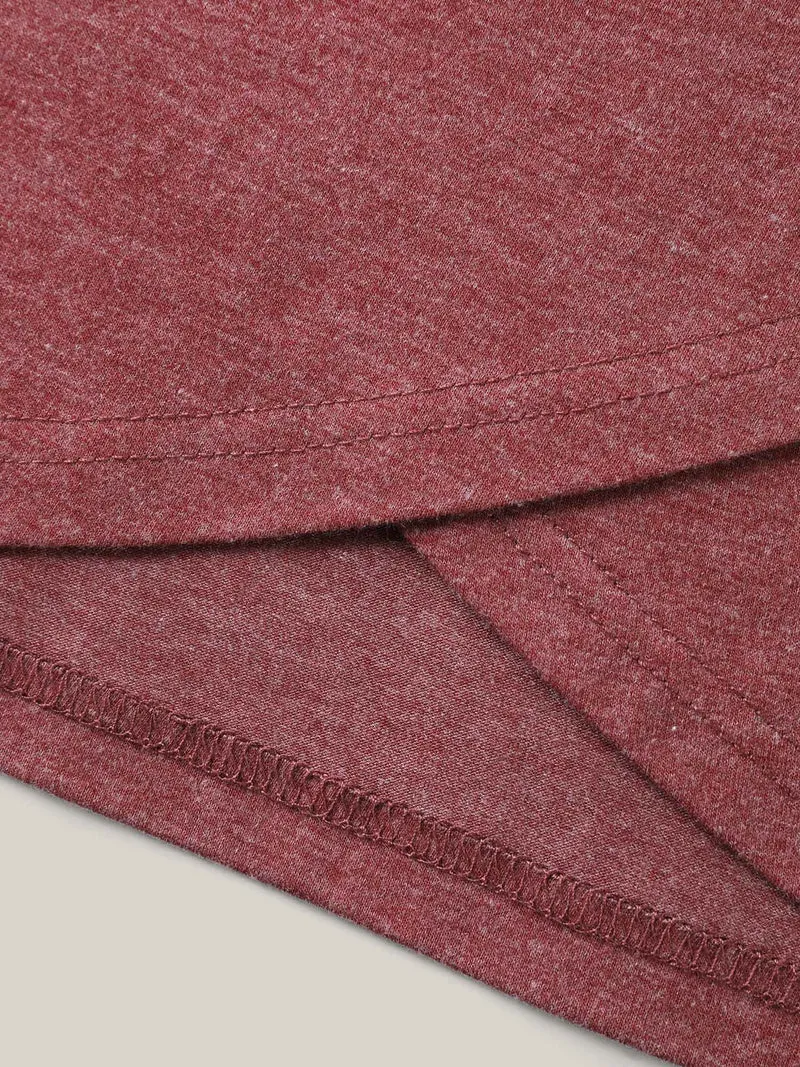 Heather Stretchy Overlap Hem Plain T-Shirt