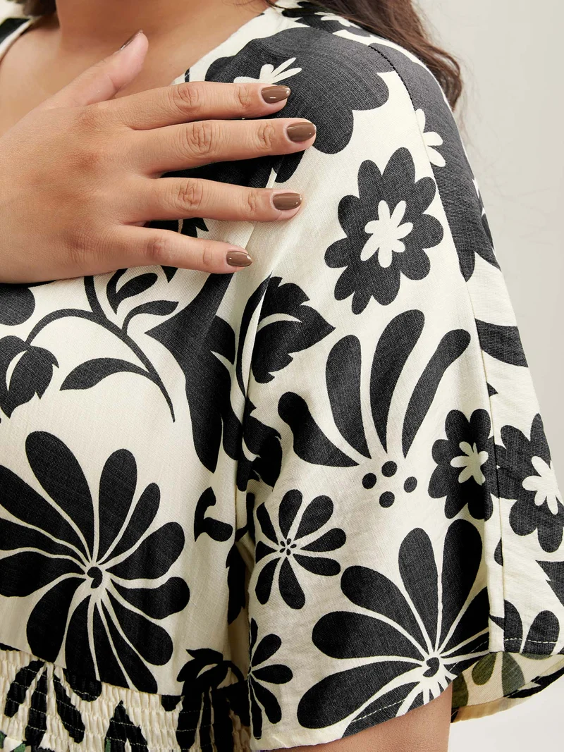 Large Floral Print Pockets Midi Dress