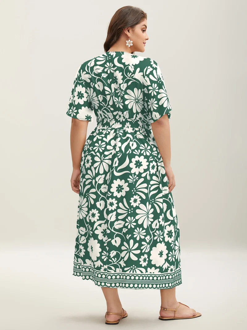 Large Floral Print Pockets Midi Dress