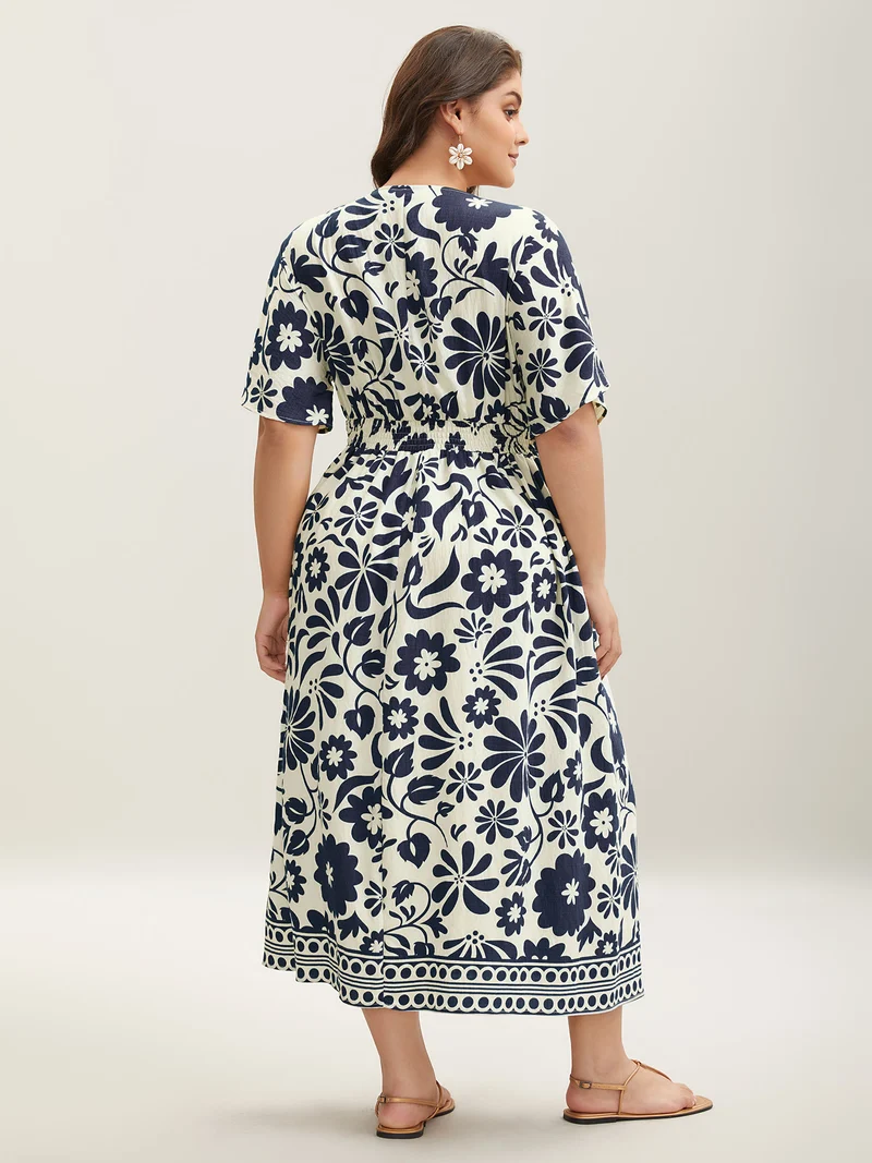 Large Floral Print Pockets Midi Dress