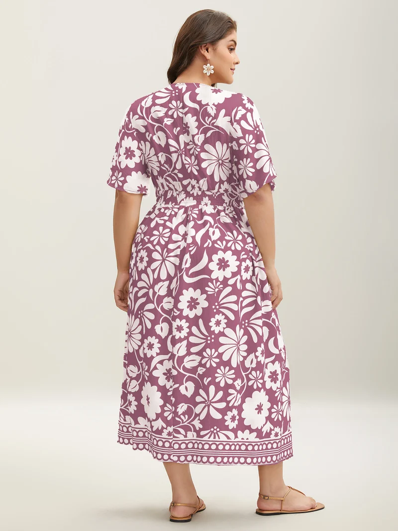 Large Floral Print Pockets Midi Dress