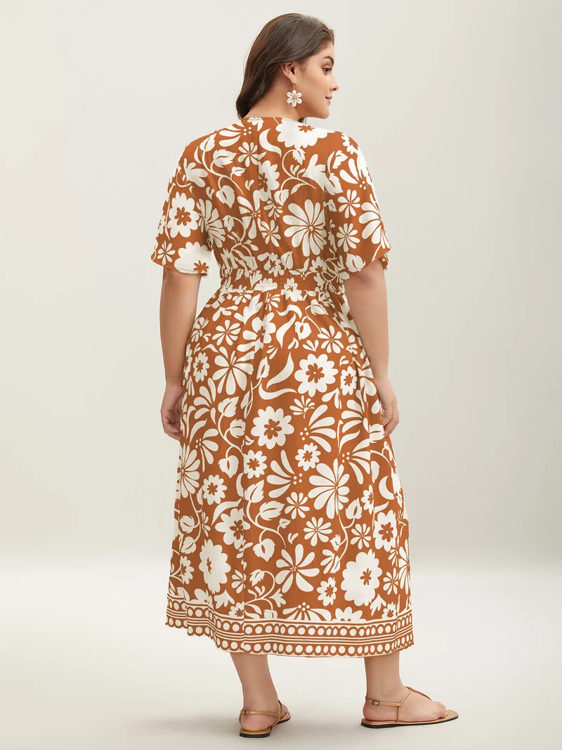 Large Floral Print Pockets Midi Dress