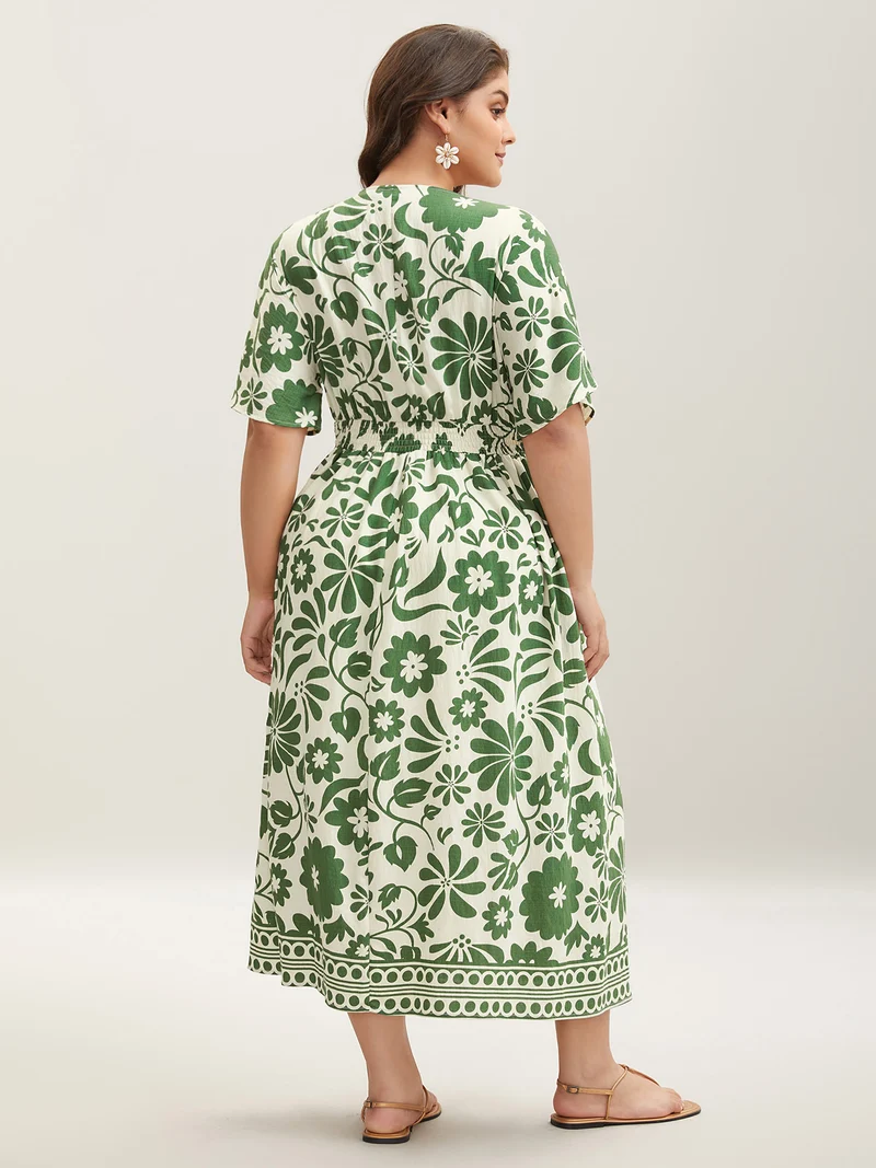 Large Floral Print Pockets Midi Dress