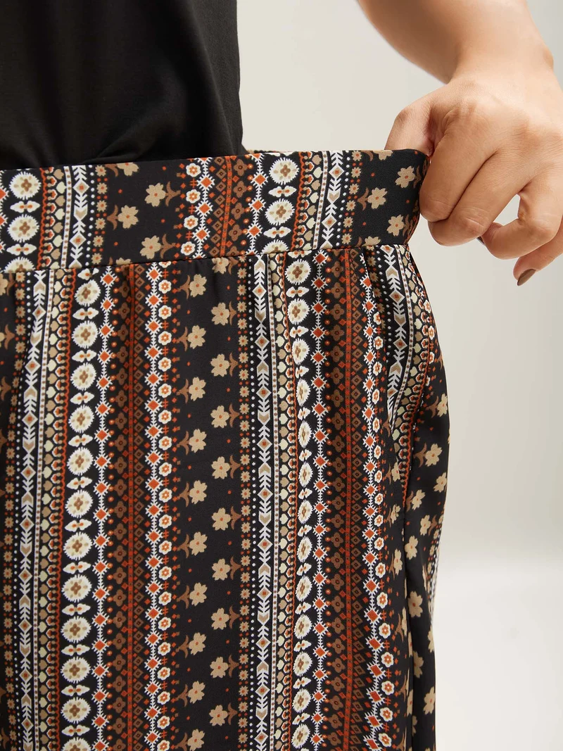 Boho Geometric Pattern Wide-Leg Pants