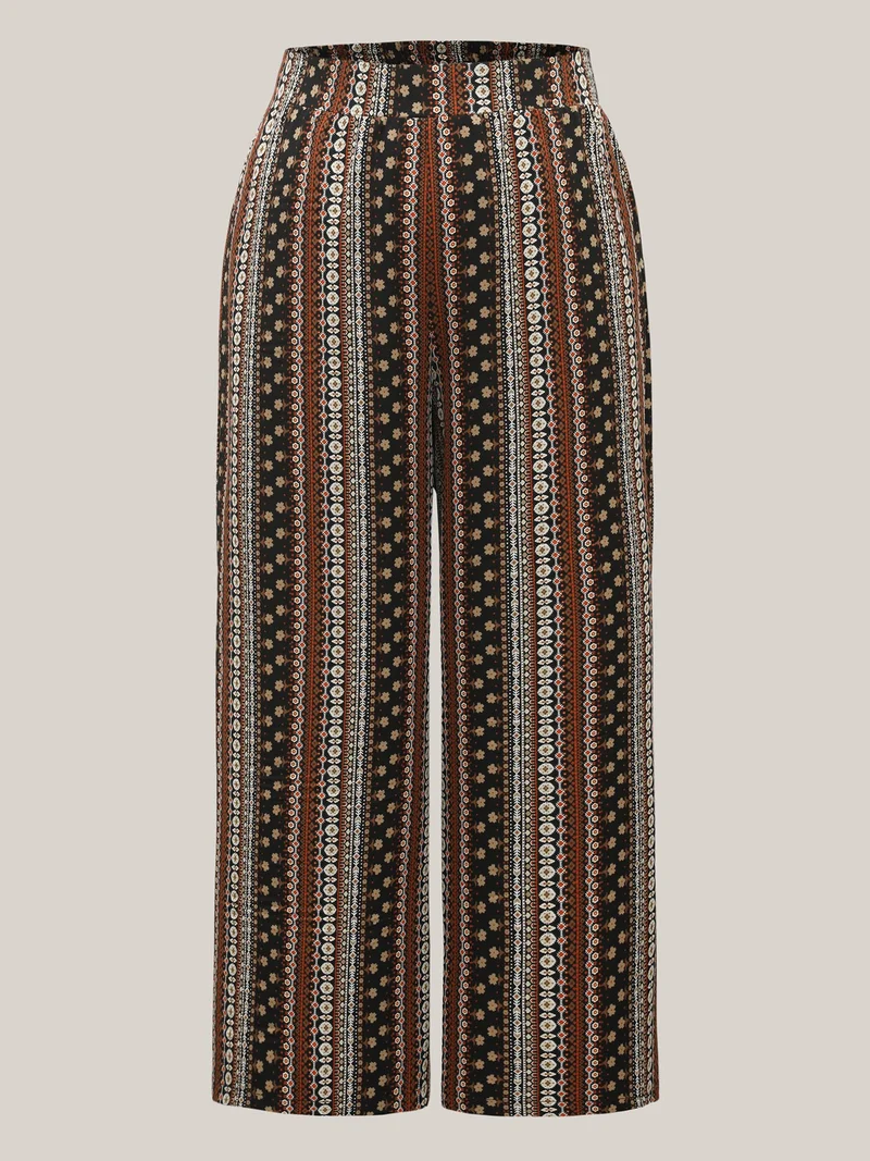 Boho Geometric Pattern Wide-Leg Pants