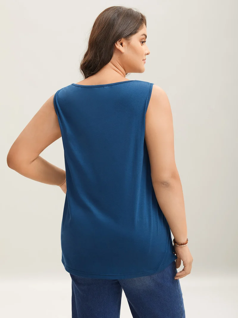 Leafy Printed Hem Pleated Sleeveless Top