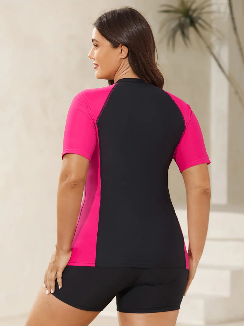 Color Block Zip Sculpted Swim Top
