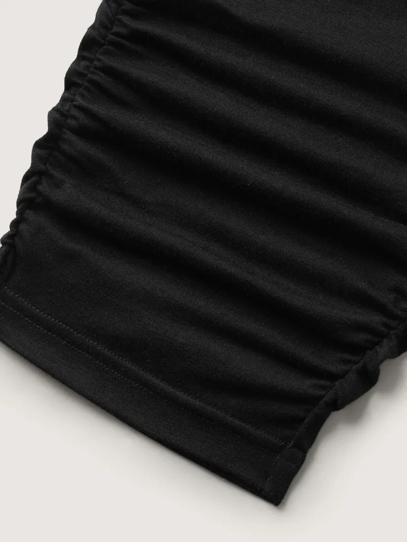 Stretchy Straight-Leg Gathered Hem Pants